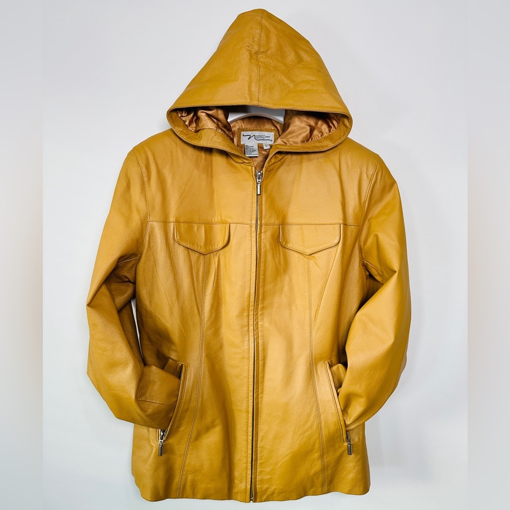 Vintage Camel Genuine Leather Jacket With Hood Size L